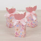 Pink floral candy gift boxes with butterfly print and satin ribbons. #whtbkgd