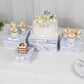 Set of 4 White Blue French Toile Square Nesting Gift Boxes With Lids, Stackable Heavy Duty Cardstock Boxes, Cupcake Dessert Display Stand - 6",7",8",9"