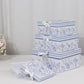 Set of 4 White Blue French Toile Square Nesting Gift Boxes With Lids, Stackable Heavy Duty Cardstock Boxes, Cupcake Dessert Display Stand - 6",7",8",9"