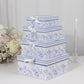 Set of 4 White Blue French Toile Square Nesting Gift Boxes With Lids, Stackable Heavy Duty Cardstock Boxes, Cupcake Dessert Display Stand - 6",7",8",9"