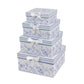 Set of 4 White Blue French Toile Square Nesting Gift Boxes With Lids, Stackable Heavy Duty Cardstock Boxes, Cupcake Dessert Display Stand - 6",7",8",9"