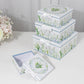Set of 4 White Green Floral Square Nesting Gift Boxes With Lids, Stackable Heavy Duty Cardstock Boxes, Cupcake Dessert Display Stand - 6",7",8",9"