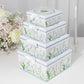 Set of 4 White Green Floral Square Nesting Gift Boxes With Lids, Stackable Heavy Duty Cardstock Boxes, Cupcake Dessert Display Stand - 6",7",8",9"