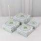Set of 4 White Green Floral Square Nesting Gift Boxes With Lids, Stackable Heavy Duty Cardstock Boxes, Cupcake Dessert Display Stand - 6",7",8",9"