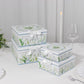 Set of 4 White Green Floral Square Nesting Gift Boxes With Lids, Stackable Heavy Duty Cardstock Boxes, Cupcake Dessert Display Stand - 6",7",8",9"