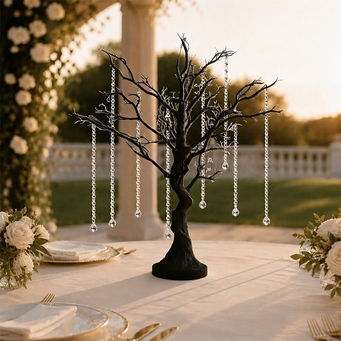 34" Black Manzanita Centerpiece Tree + 8 Acrylic Bead Chains