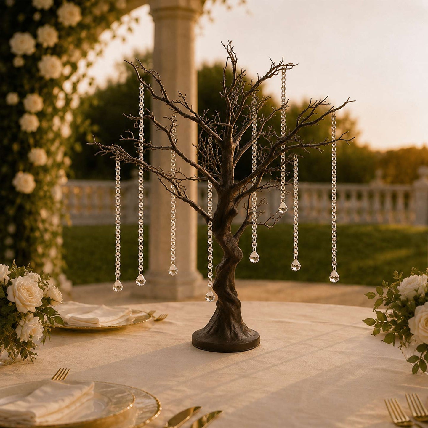 34" Natural Manzanita Centerpiece Tree + 8 Acrylic Bead Chains