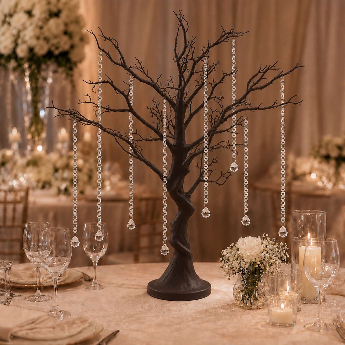 34" Natural Manzanita Centerpiece Tree + 8 Acrylic Bead Chains