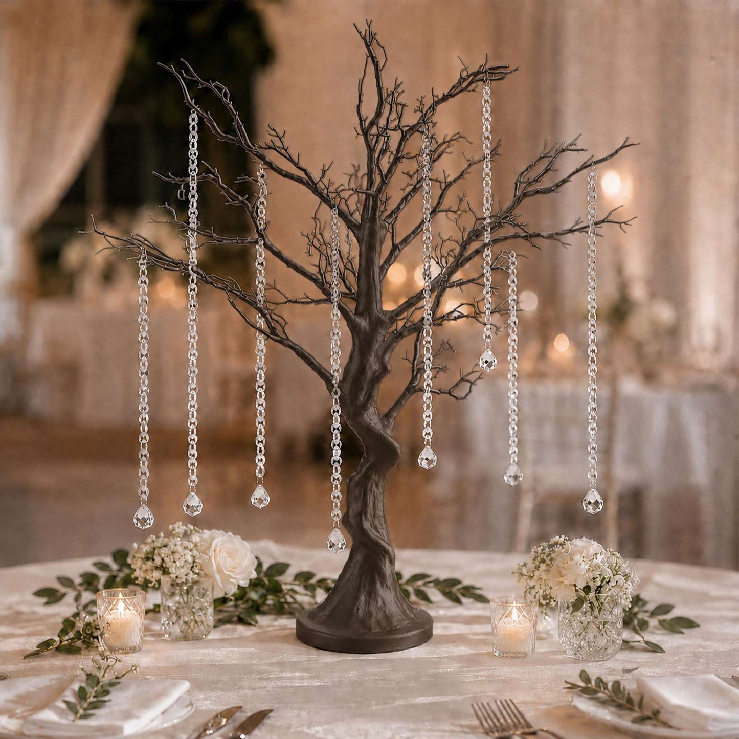 34" Natural Manzanita Centerpiece Tree + 8 Acrylic Bead Chains