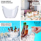 Clear plastic ice and drinks bucket with handles for parties and events.