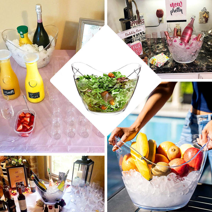 Clear plastic ice and drinks bucket for parties and beverages.