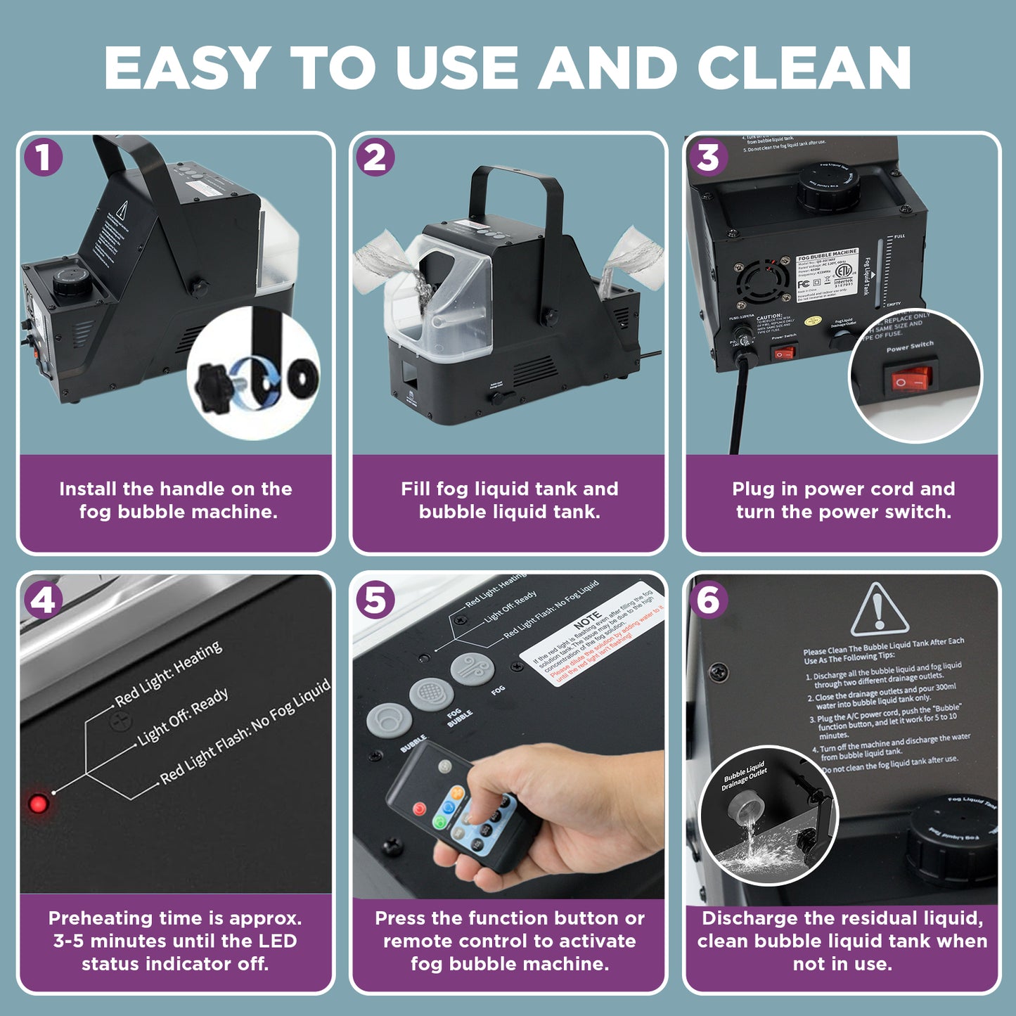 450W 3-in-1 Fog Bubble Machine with Wireless Remote – 550ml Smoke & Bubble Maker for DJ, Stage, Wedding, Halloween & Party Effects