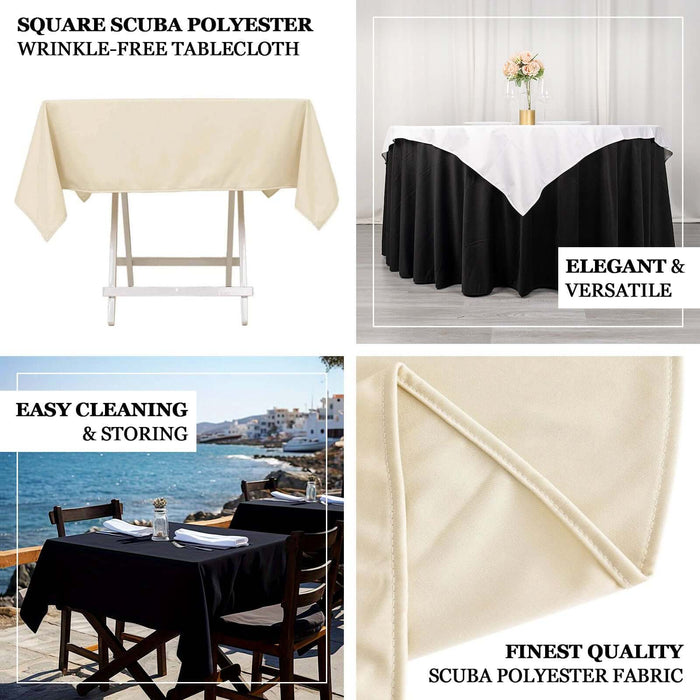 54" Beige Premium Scuba Wrinkle Free Square Tablecloth, Seamless Scuba Polyester Tablecloth