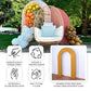 Beige spandex fitted open arch wedding backdrop cover.