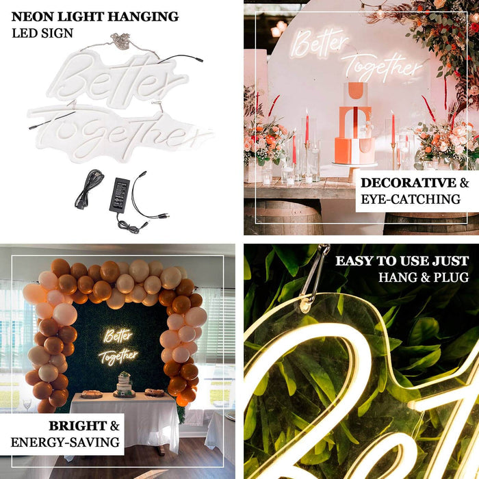 32" Better Together LED Neon Light Sign for Party or Home Wall Decor, Warm White Reusable Hanging Light With 5ft Chain