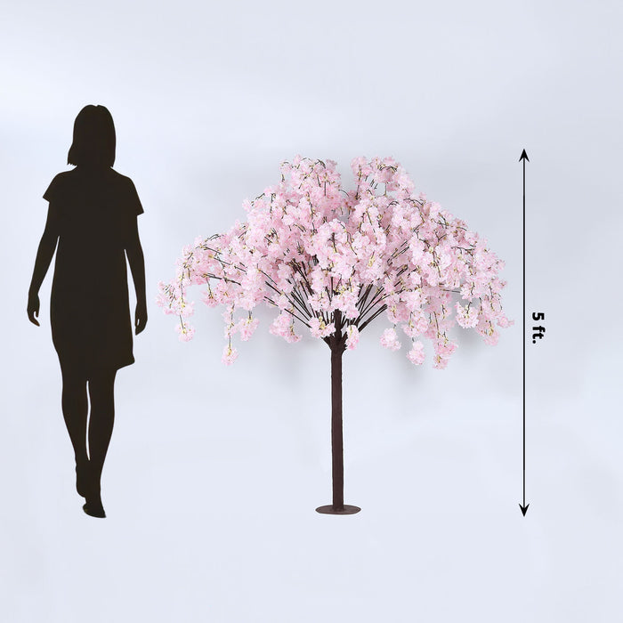 Blush Artificial Cherry Blossom Wishing Tree, 5ft Silk Sakura Flowers Fake Tree Wedding Decor With Detachable Metal Base