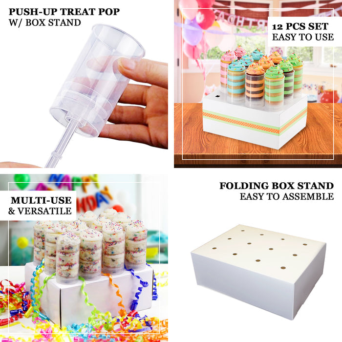 Clear plastic push-up cake pop set with stand, easy to use and versatile.