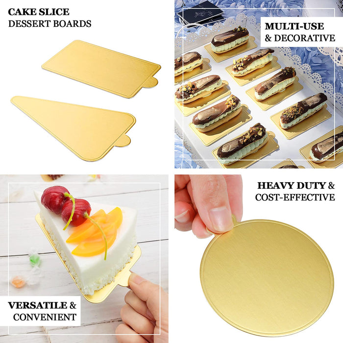 Gold mini triangle dessert slice paper trays, 50 pack, 2.8"x 4.5".