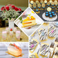 Mini gold dessert slice paper trays for cakes and treats.