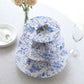 3-Tier White Blue Cardboard Dessert Display Stand with French Toile Floral Pattern, Tea Party Cupcake Stand Round Serving Platter - 11" Tall