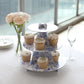 3-Tier White Blue Cardboard Dessert Display Stand with French Toile Floral Pattern, Tea Party Cupcake Stand Round Serving Platter - 11" Tall