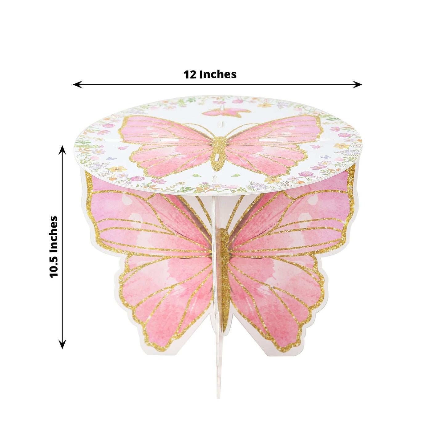 2 Pack White Pink Glitter Butterfly Cupcake Stands, 12" Floral Print Foam Board Cake Dessert Holder Display Stands