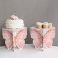 2 Pack White Pink Glitter Butterfly Cupcake Stands, 12" Floral Print Foam Board Cake Dessert Holder Display Stands