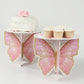 2 Pack White Pink Glitter Butterfly Cupcake Stands, 12" Floral Print Foam Board Cake Dessert Holder Display Stands