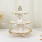 2-Pack 3-Tier Cupcake Display Stands with Vintage Floral Pattern, White Gold Round Cardboard Dessert Towers - 15"