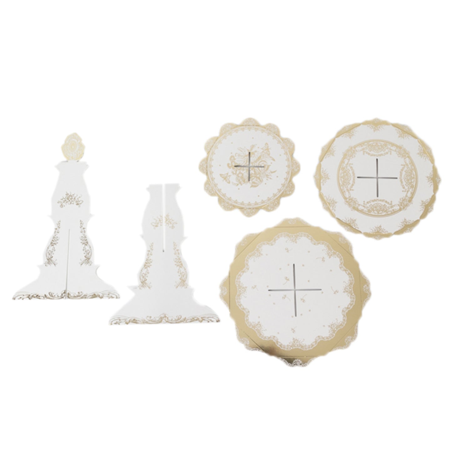 2-Pack 3-Tier Cupcake Display Stands with Vintage Floral Pattern, White Gold Round Cardboard Dessert Towers - 15"