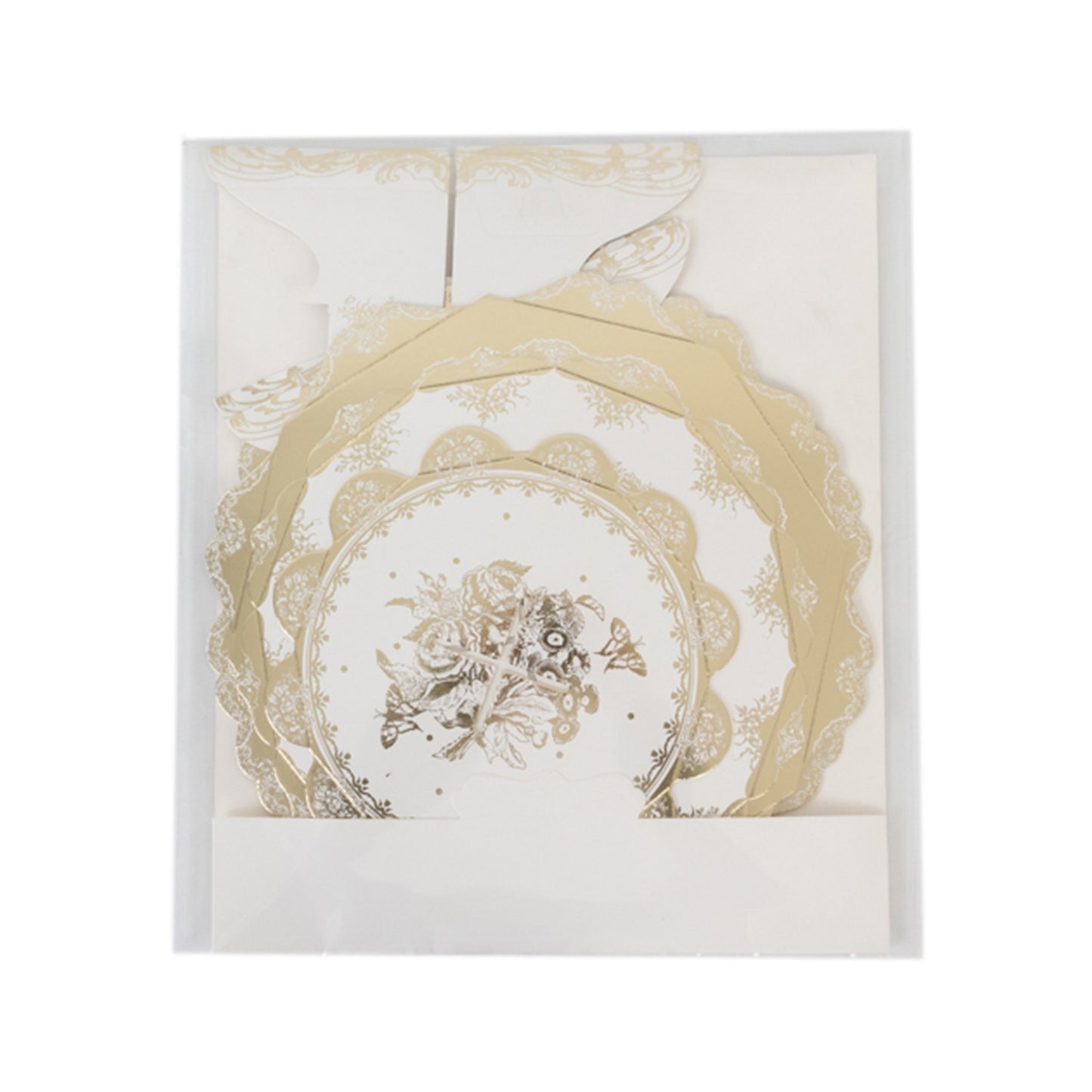 2-Pack 3-Tier Cupcake Display Stands with Vintage Floral Pattern, White Gold Round Cardboard Dessert Towers - 15"