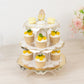 2-Pack 3-Tier Cupcake Display Stands with Vintage Floral Pattern, White Gold Round Cardboard Dessert Towers - 15"