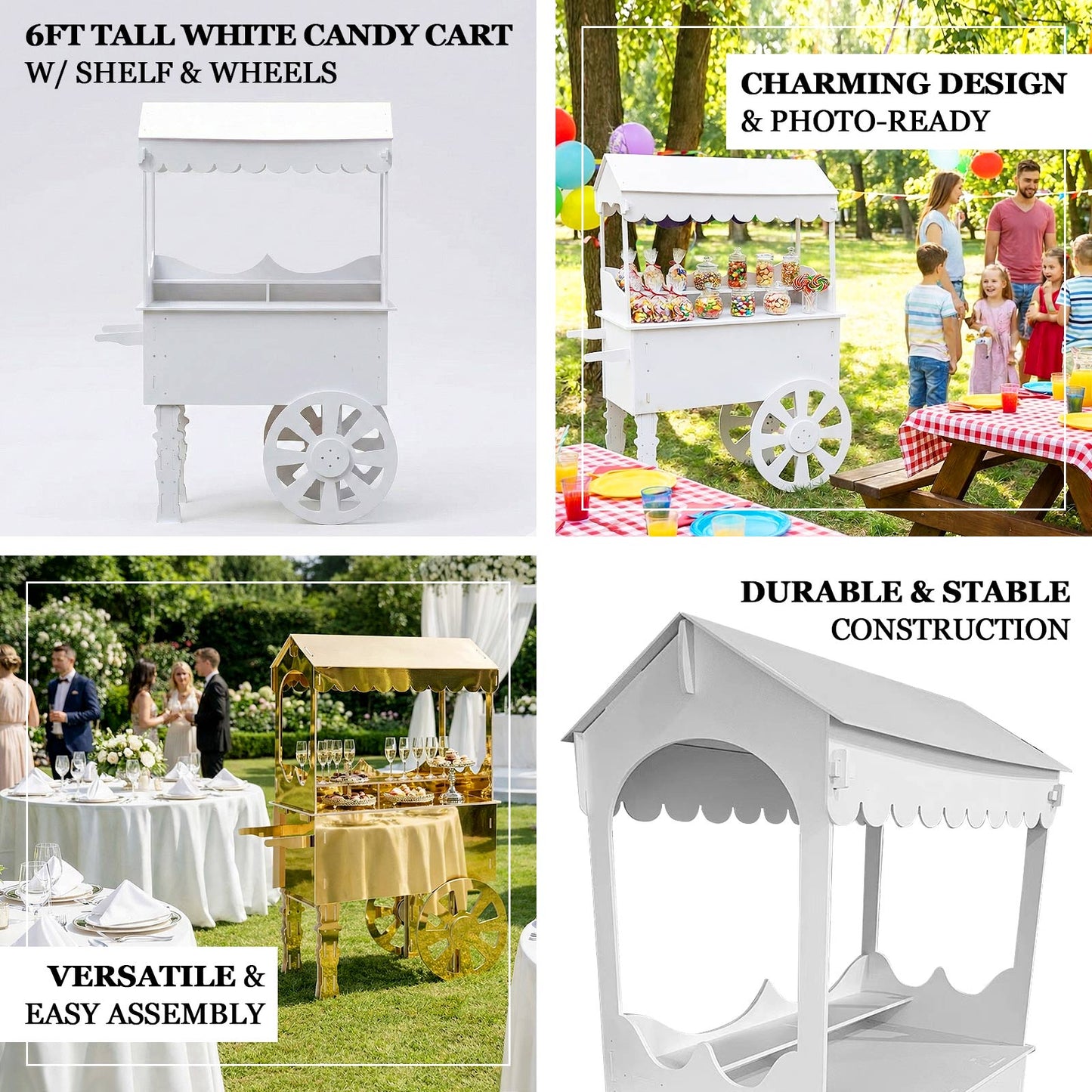 Candy Cart 6ft Display Stand with Wheels and Shelf, Dessert Cart