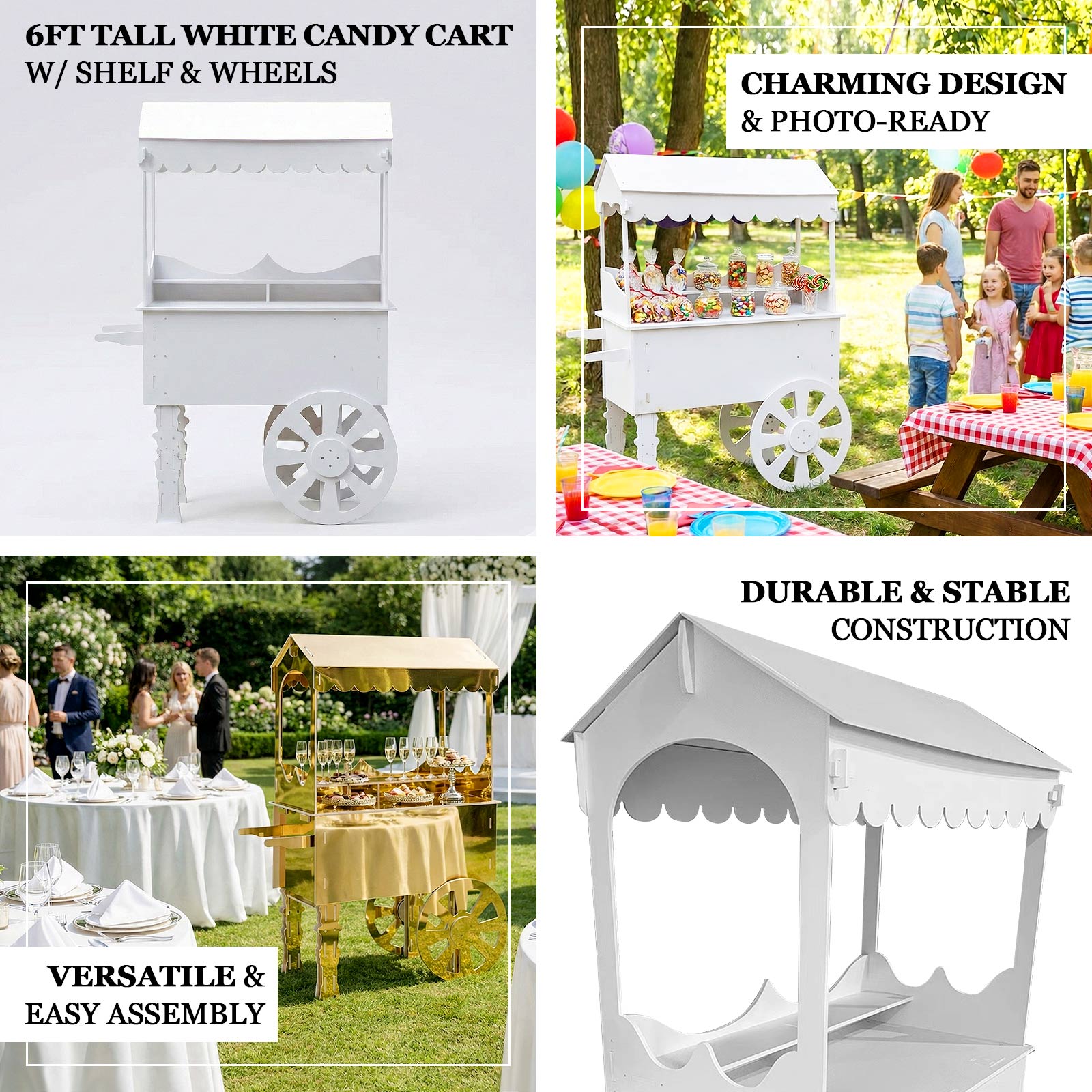 Candy Cart 6ft Display Stand with Wheels and Shelf, Dessert Cart