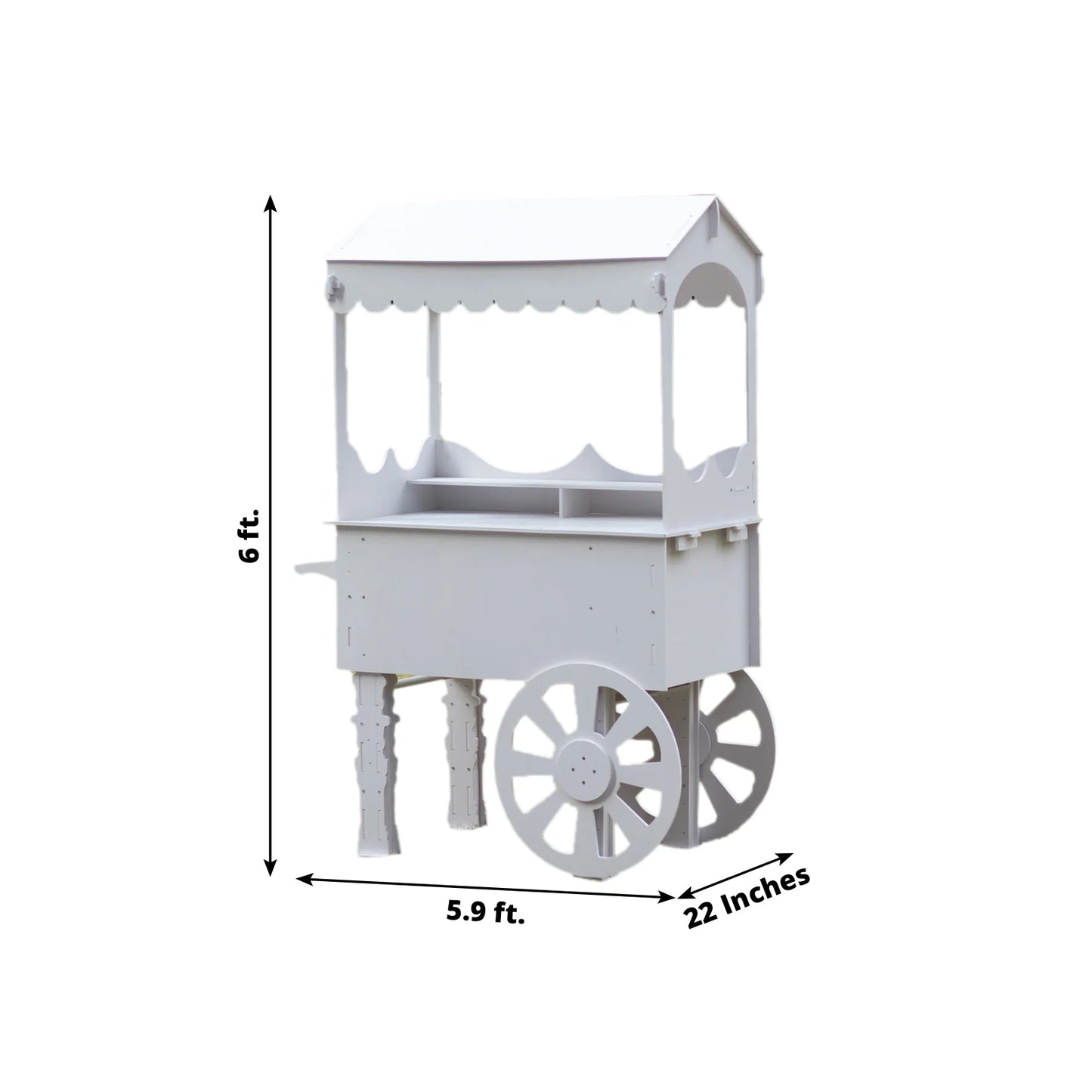 6ft White Dessert Cart Display Stand with Wheels for Party Decorated Candy Cart for Birthdays Weddings
