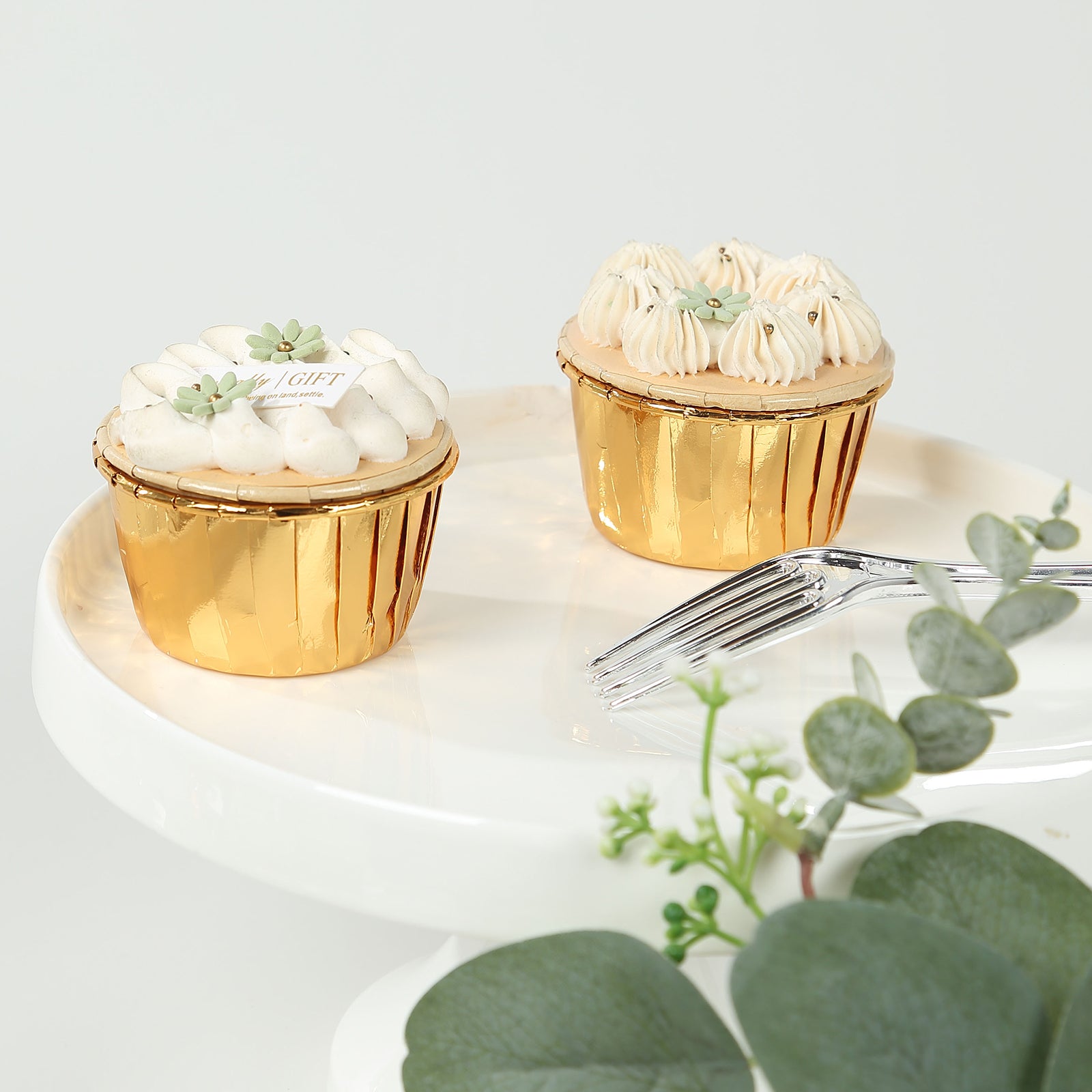 Metallic gold foil baking cups for desserts and muffins.
