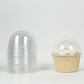 Clear disposable dome lids for baking cake cups, 3" size.