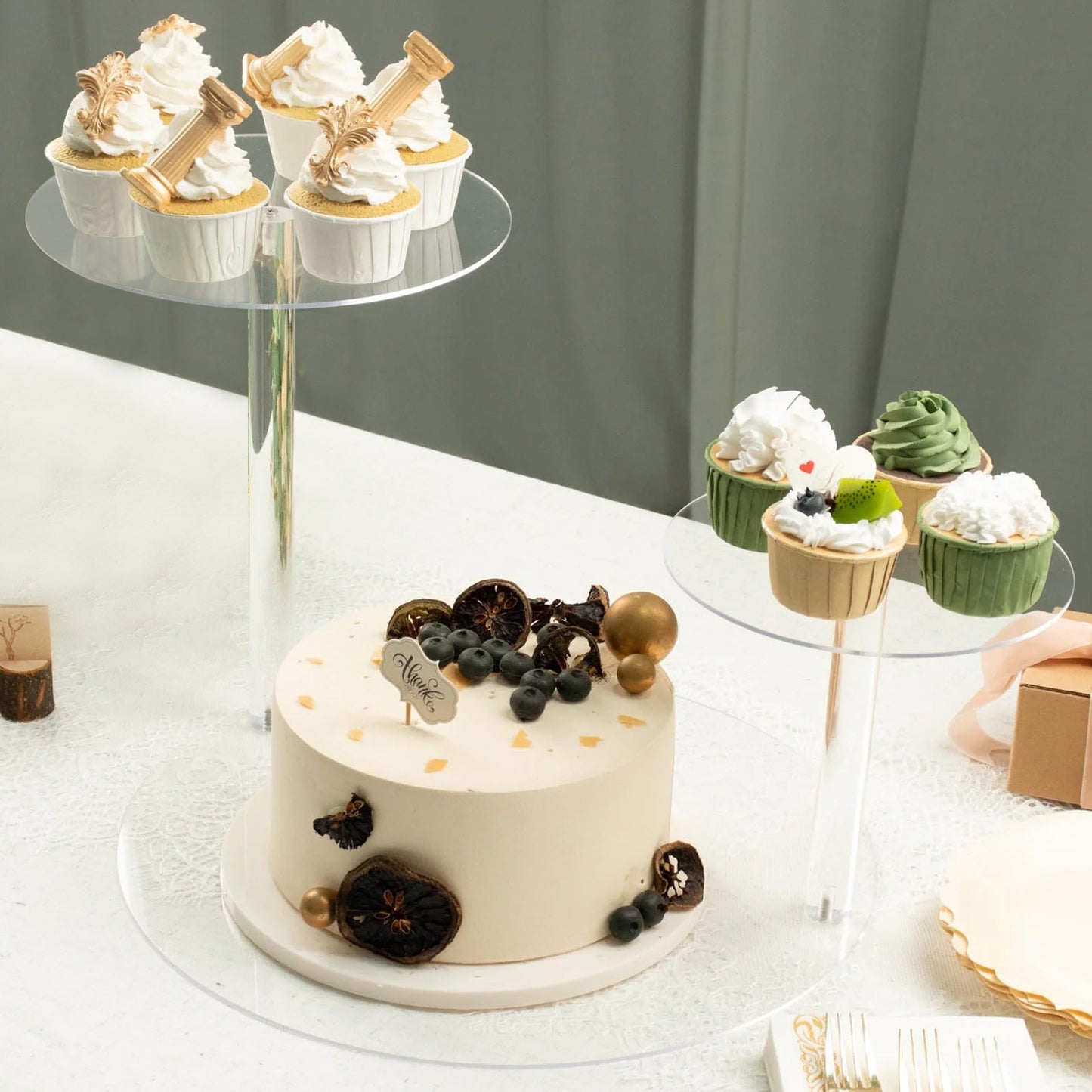 23" Clear 3-Tier Plastic Spiral Pedestal Dessert Display Riser, Round Cupcake Cake Stand