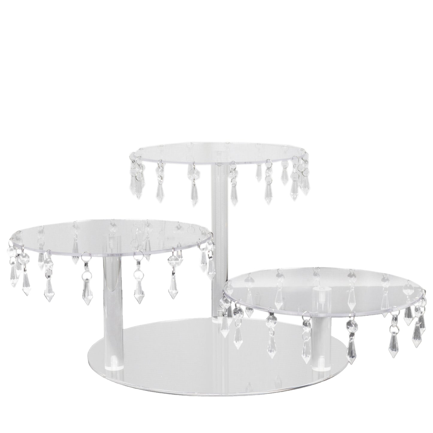 3-Tier Acrylic Cake Stand Clear with Hanging Crystal Pendants – Dessert Display for Weddings & Parties
