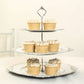 3-Tier Whitewashed Plastic Cupcake Tower Stand with Antique Gold Embossed Baroque Rim, 13" Rustic Round Cake Dessert Holder Display Stand Tiered Serving Tray with Top Handle