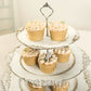 3-Tier Whitewashed Plastic Cupcake Tower Stand with Antique Gold Embossed Baroque Rim, 13" Rustic Round Cake Dessert Holder Display Stand Tiered Serving Tray with Top Handle