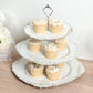 3-Tier Whitewashed Plastic Cupcake Tower Stand with Antique Gold Embossed Baroque Rim, 13" Rustic Round Cake Dessert Holder Display Stand Tiered Serving Tray with Top Handle