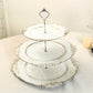 3-Tier Whitewashed Plastic Cupcake Tower Stand with Antique Gold Embossed Baroque Rim, 13" Rustic Round Cake Dessert Holder Display Stand Tiered Serving Tray with Top Handle