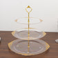 3-Tier Clear Plastic Cupcake Tower Stand with Gold Embossed Baroque Rim, 13" Round Cake Dessert Holder Display Stand Tiered Serving Tray with Top Handle