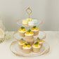 3-Tier Clear Plastic Cupcake Tower Stand with Gold Embossed Baroque Rim, 13" Round Cake Dessert Holder Display Stand Tiered Serving Tray with Top Handle