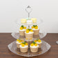 3-Tier Clear Plastic Cupcake Tower Stand with Silver Embossed Baroque Rim, 13" Round Cake Dessert Holder Display Stand Tiered Serving Tray with Top Handle