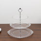 3-Tier Clear Plastic Cupcake Tower Stand with Silver Embossed Baroque Rim, 13" Round Cake Dessert Holder Display Stand Tiered Serving Tray with Top Handle