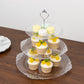 3-Tier Clear Plastic Cupcake Tower Stand with Silver Embossed Baroque Rim, 13" Round Cake Dessert Holder Display Stand Tiered Serving Tray with Top Handle