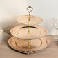 3-Tier Metallic Gold Plastic Cupcake Tower Stand with Embossed Baroque Rim, 13" Rustic Round Cake Dessert Holder Display Stand Tiered Serving Tray with Top Handle