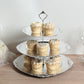 3-Tier Metallic Silver Plastic Cupcake Tower Stand with Embossed Baroque Rim, 13" Rustic Round Cake Dessert Holder Display Stand Tiered Serving Tray with Top Handle